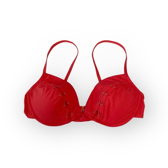 La Blanca ᯾ Whipstich Grommet Detailed Underwire Cup Bikini Top ᯾ Red ᯾ Large - Picture 10 of 16